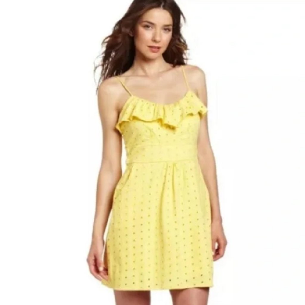 Lilly Pulitzer Carreen Dandelion Yellow Sundress Xs Embroidered Ruffle Eyelet